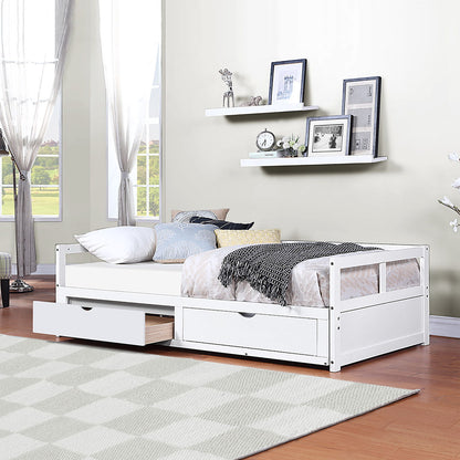 Daybed With Trundle And Two Storage Drawers, Sofa Bed For Bedroom - White