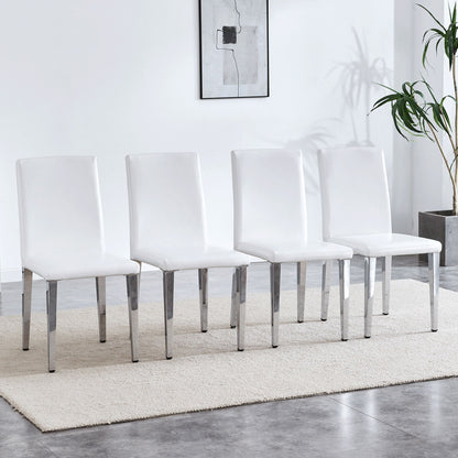 (Set of 4) Backrest Chairs With Silver Metal Legs The Perfect Combination, Suitable For Minimalist And Modern Home Styles - White / Silver