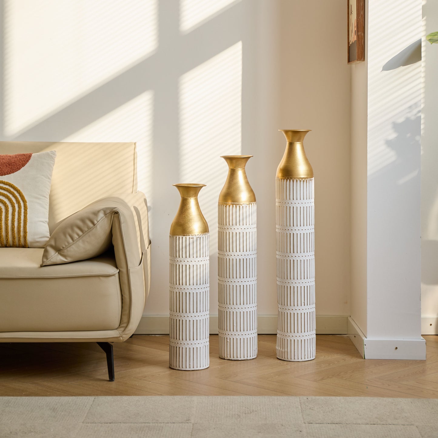 Floor Metal Vases Decorated White Metal Vases (Set of 3) Gorgeous Home Decoration Large Glazed Metal Vases - White