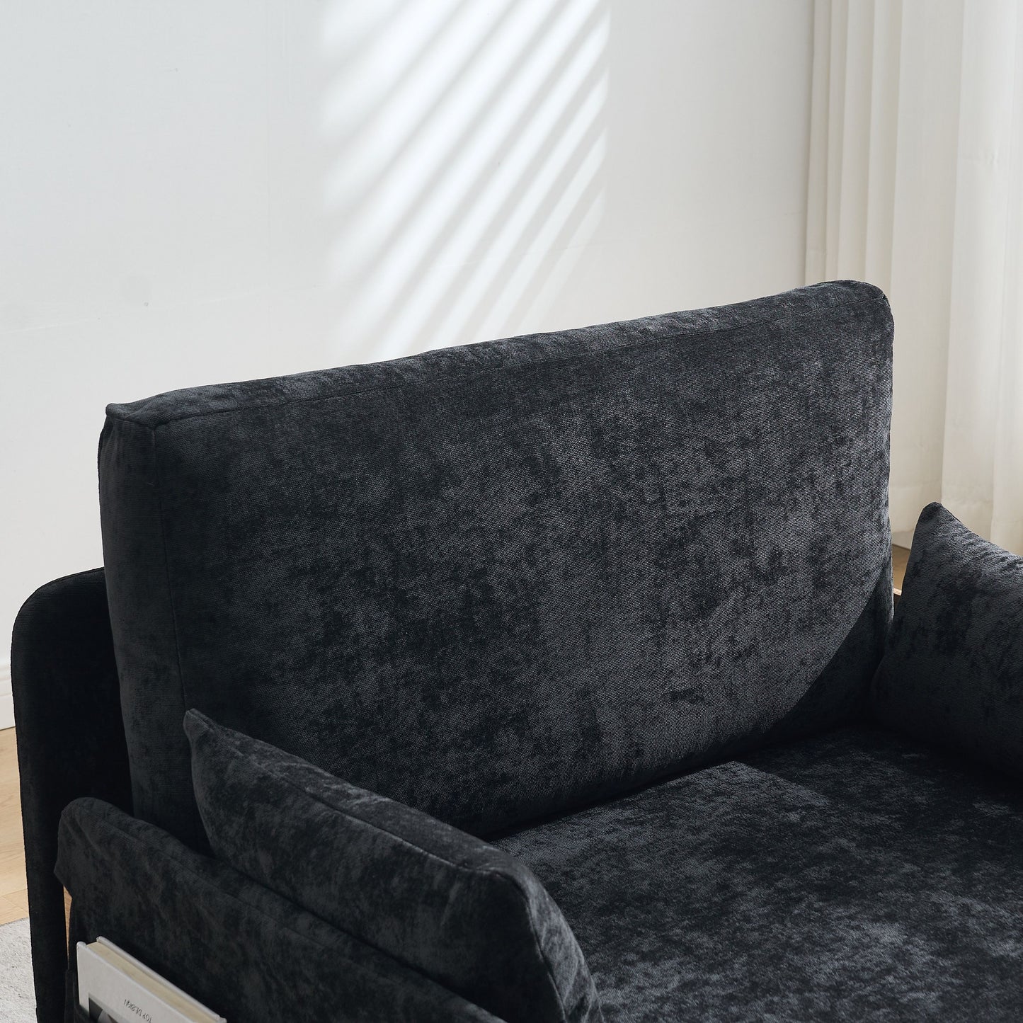 Mid Century Modern Foldable Sofa Bed Recliner, 3 - 1 Convertible Sleeper With 3 Pillows For Small Spaces - Black
