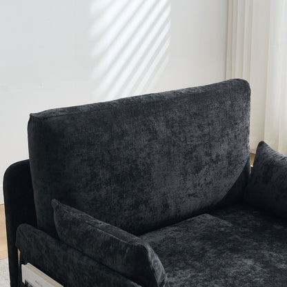 Mid Century Modern Foldable Sofa Bed Recliner, 3 - 1 Convertible Sleeper With 3 Pillows For Small Spaces - Black