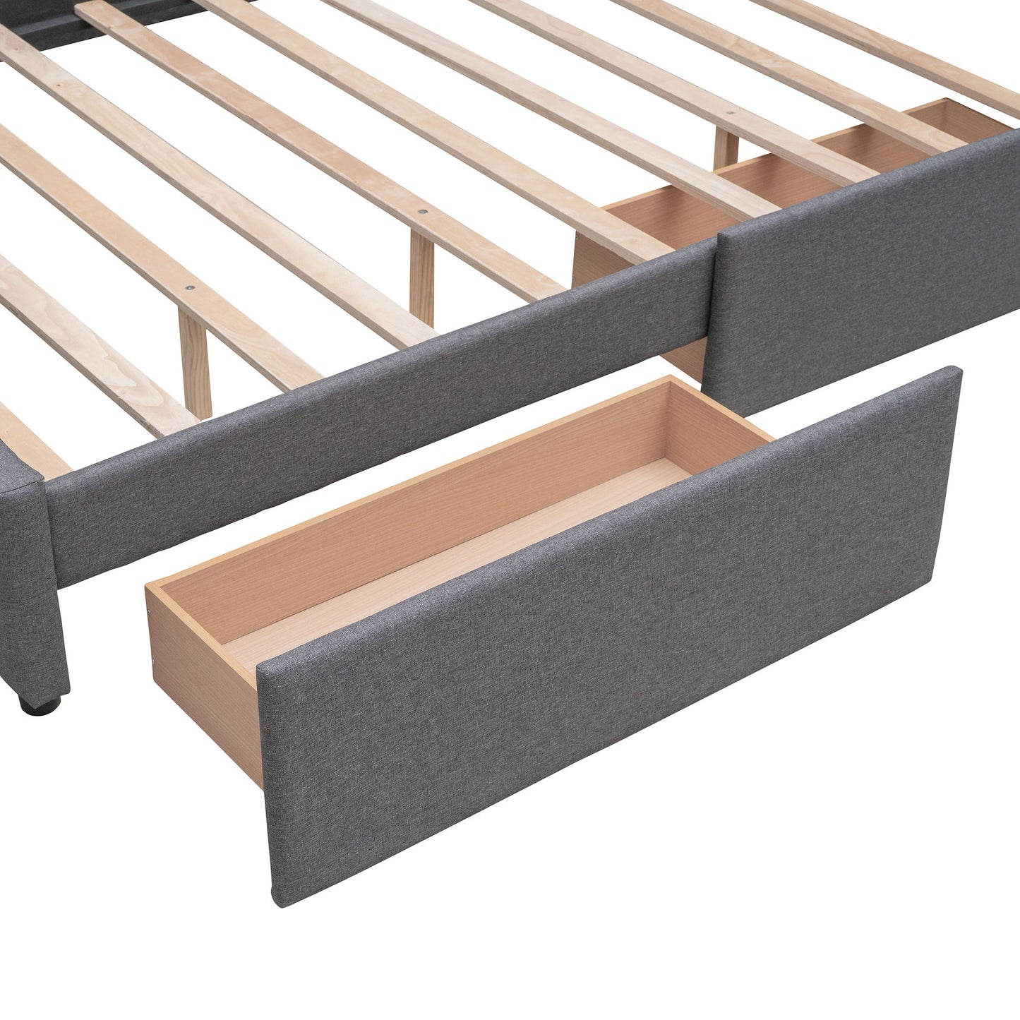 Queen Size Upholstered Platform Bed With 2 Drawers And 1 Twin Long Trundle - Dark Gray