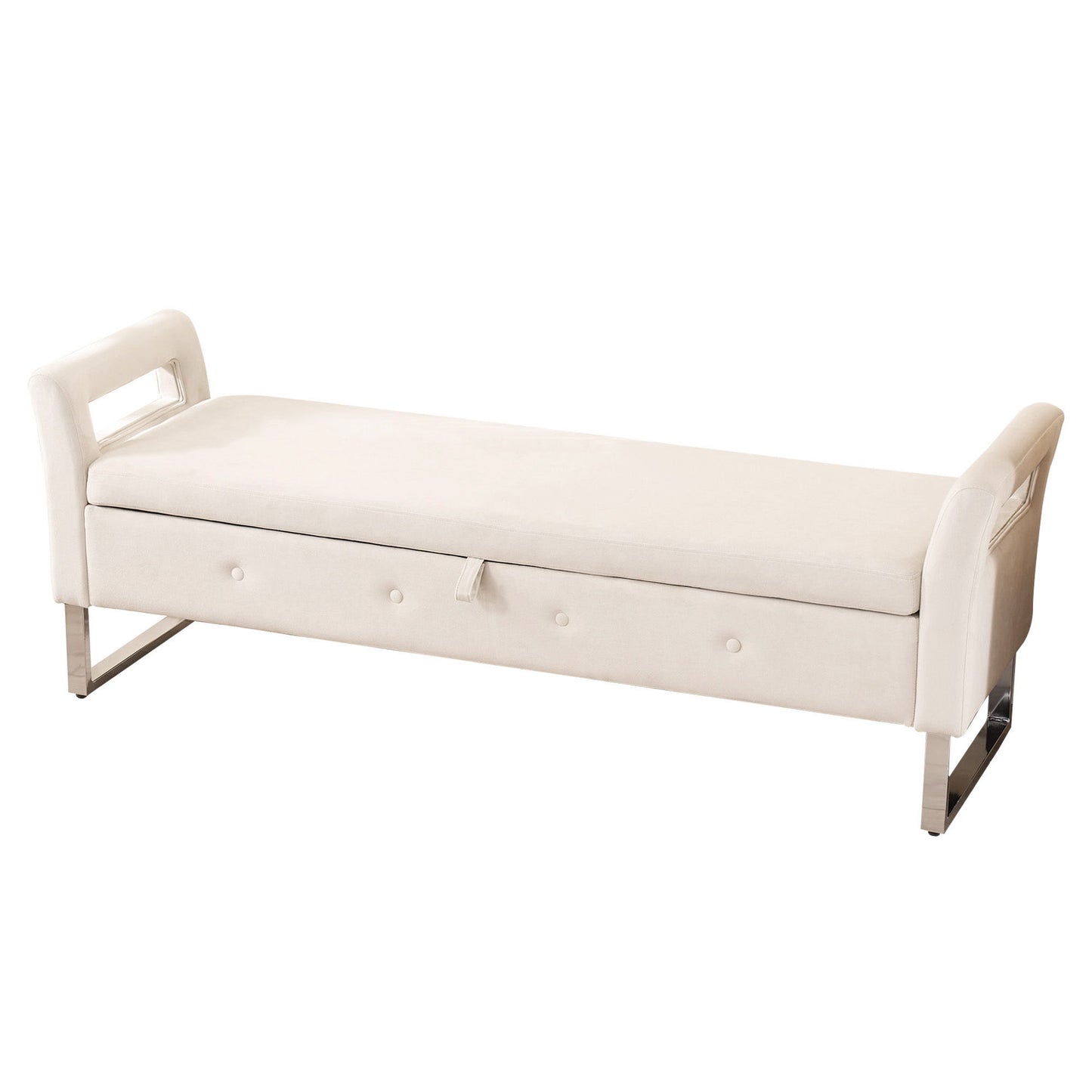 Wide Storage Soft Ottoman Bench With Armrests, Footrest Bed End Stool For Living Room, Dorm, Entryway And Bedroom - Beige - Beige