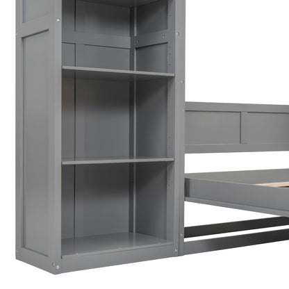 Full Size Murphy Wall Bed With Shelves - Gray
