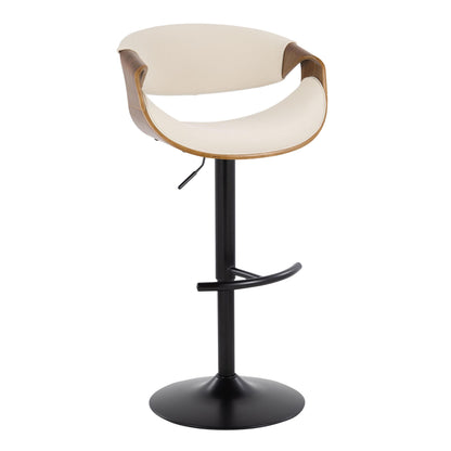 Curvo - Mid-Century Modern Adjustable Barstool With Swivel With Rounded T Footrest (Set of 2) - Black / Walnut / Cream