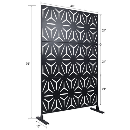 Outdoor & Indoor Privacy Screen, Metal Privacy Screen, Freestanding Decorative Privacy Screen For Deck Balcony Patio - Black
