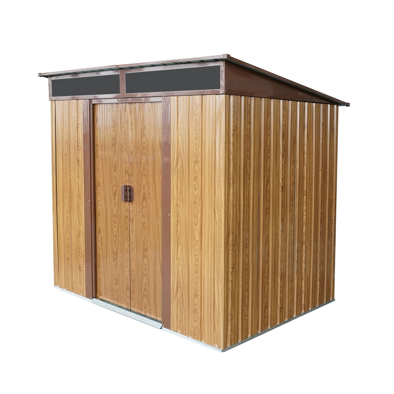 6Ft X 5Ft Outdoor Metal Storage With Transparent Plate And Foundation For Backyard Garden Patio - Coffee