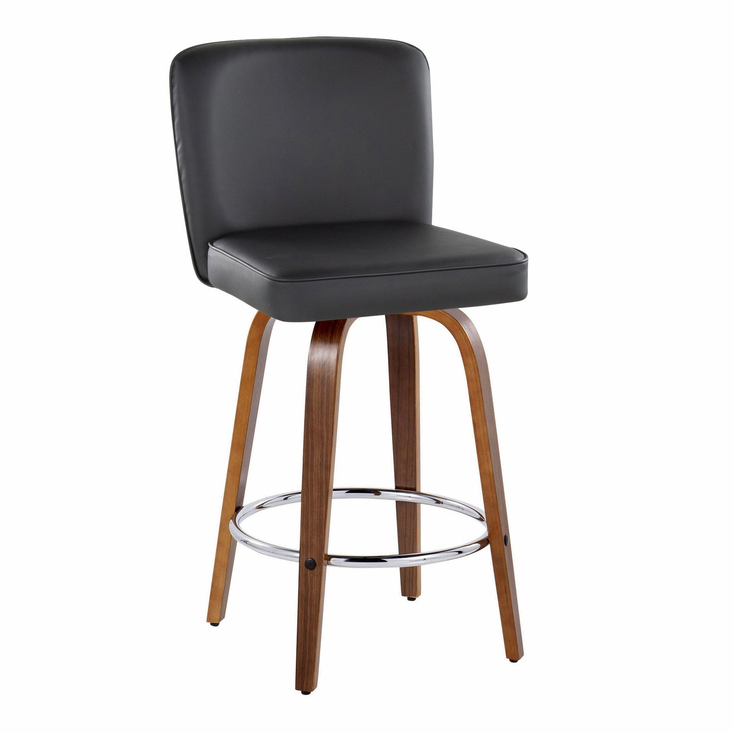 Henry - Contemporary Fixed Height Counter Stool With Swivel With Round Footrest (Set of 2) - Walnut / Black