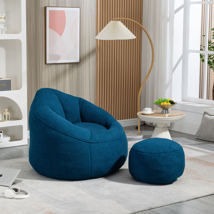 Bedding Bean Bag Sofa Chair High Pressure Foam Bean Bag Chair Adult Material With Padded Foam Padding Compressed Bean Bag With Footrest - Blue