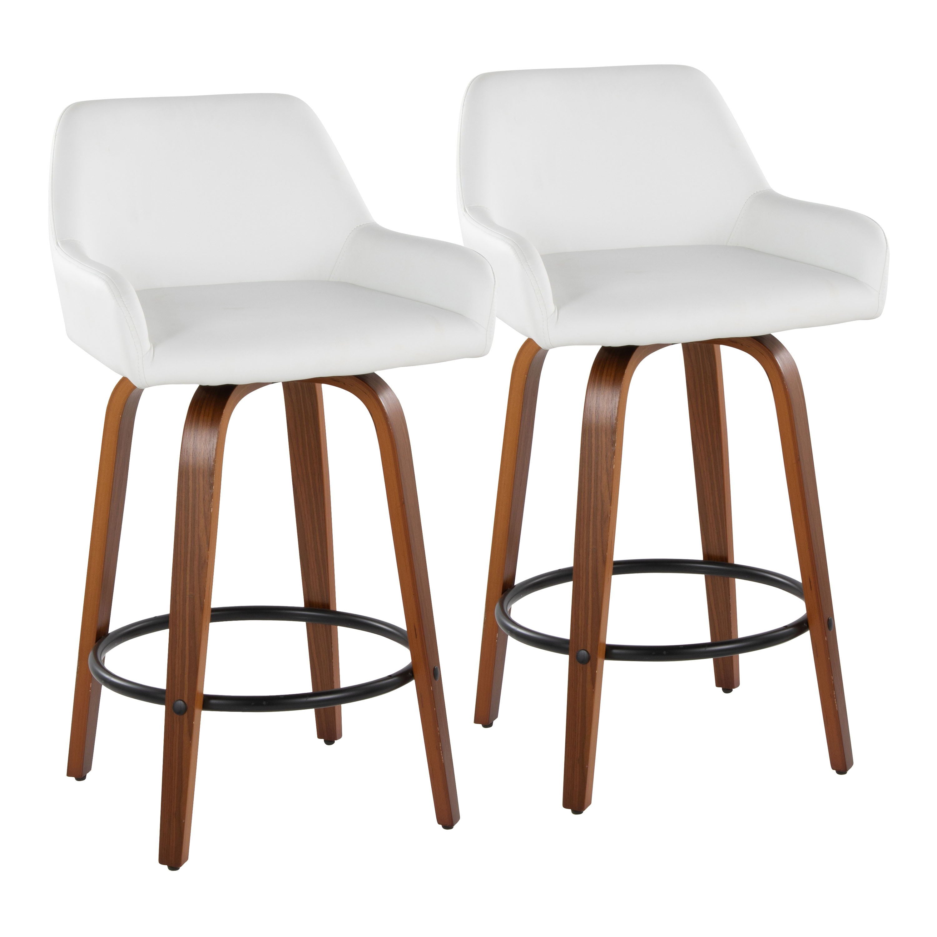 Daniella - Contemporary Fixed Height Counter Stool With Swivel With Round Footrest (Set of 2) - Walnut / White