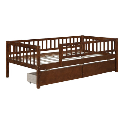 Twin Size Daybed Bed With Two Drawers - Walnut