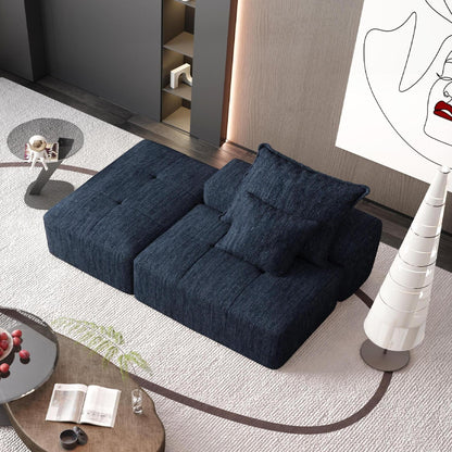 Modern Oversized Modular Sectional Sofa, Sparkling Chenille Soft Cushion Sofa With 2 Pillows, Diy Combination Tufted Sofa, No Assembly Required - Blue