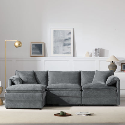 Modular Sectional With Deep And Wide Seat, L Shaped Cloud Couch Set With Double Cushions 4 Seat Sofa With Movable Ottoman Oversized - Dark Gray