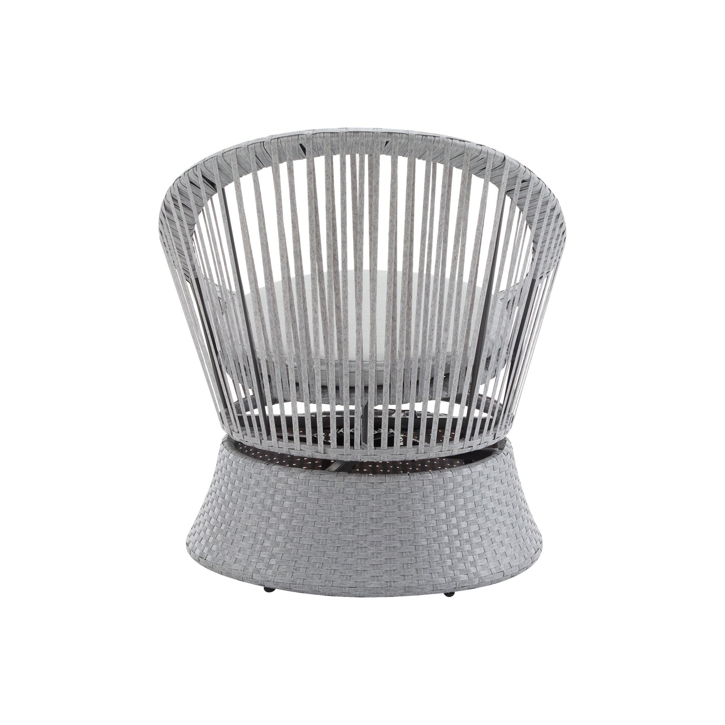 Modern Silver Swivel Wicker Lounge Chair With Xianrattan And Iron Frame, Stylish Round Design - Silver Gray
