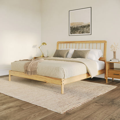 Mid-Century Modern Solid Wood King Spindle Bed - Natural Pine