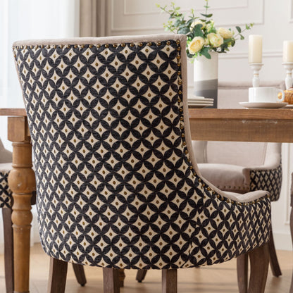Ultra Side Dining Chair, Thickened Fabric Chairs With Neutrally Toned Solid Wood Legs, Bronze Nail Head, (Set of 2) - Beige / Patterned