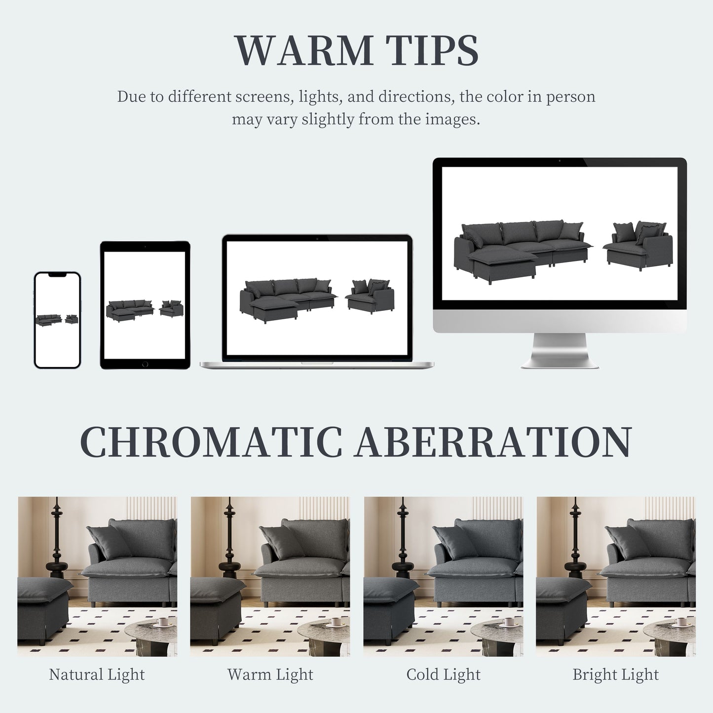 3 Piece Living Room Set Modular L Shaped Sectional Couch Upholstered, 3 Seater Sofa & Armchair & Movable Ottoman 5 Seat - Gray