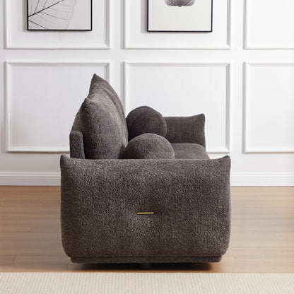 Lamb's Wool 2 Seater Cushion Sofa Comfortable Sofa For Living Room Bedroom And Other Casual Spaces Lamb's Wool Sofa With 2 Cushions And 2 Ball Pillows (Set of 2) - Gray