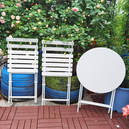 3 Piece Patio Bistro Set Of Foldable Round Table And Chairs - White