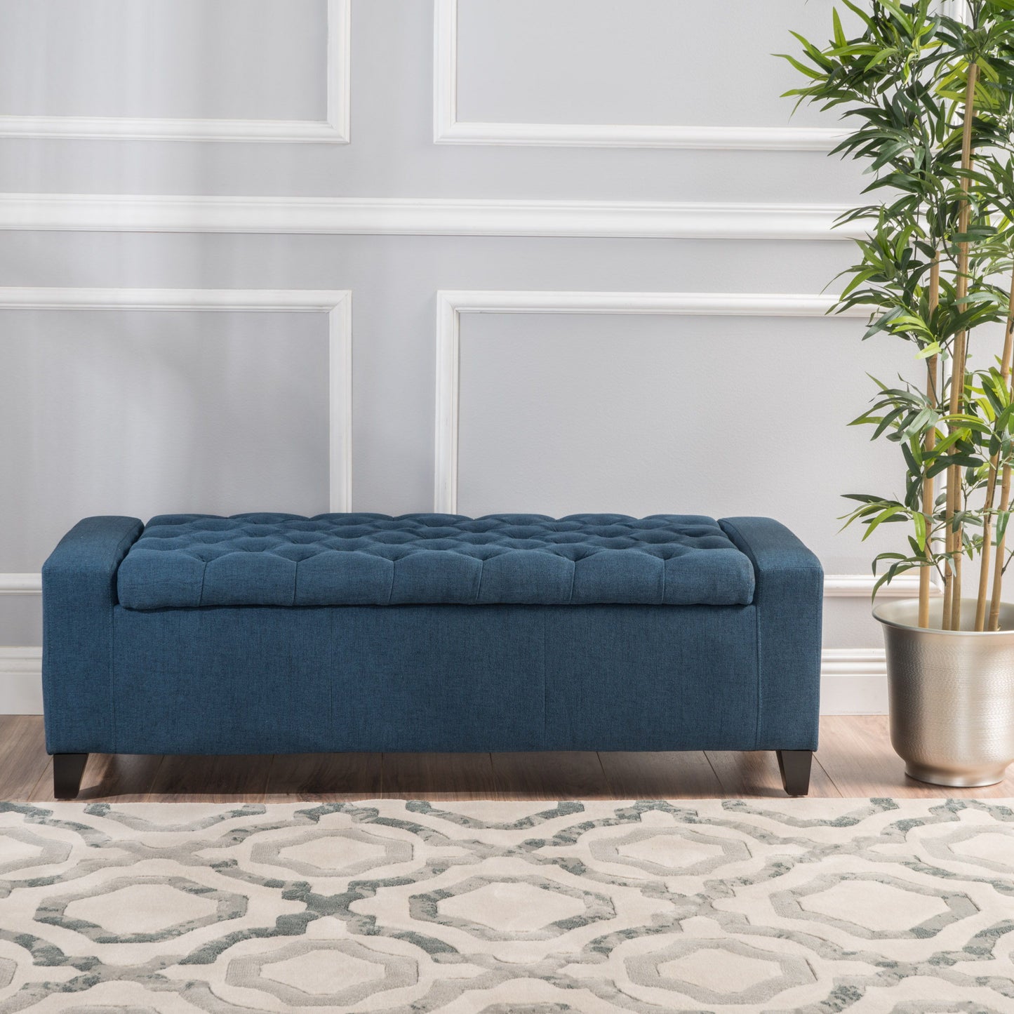 Guernsey - Ottoman Fabric Storage With Tufted Top - Navy Blue