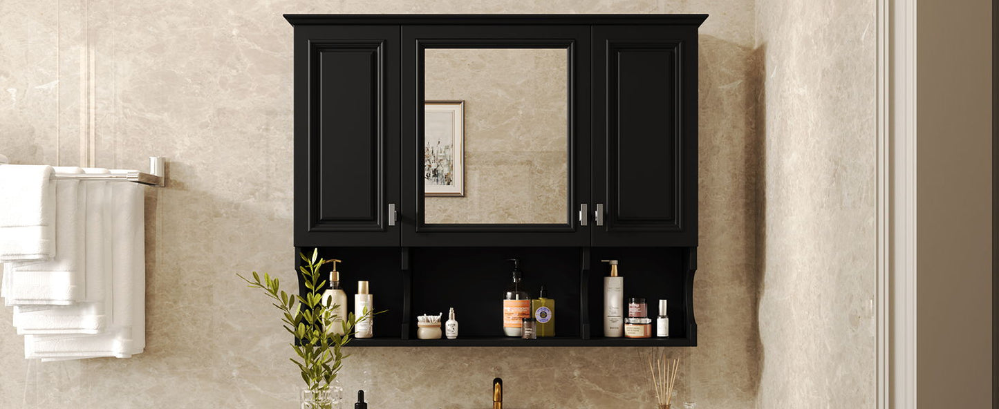 Wall Mounted Bathroom Medicine Cabinet, Modern Bathroom Wall Cabinet With Mirror, Mirror Cabinet With Open Shelves - Black