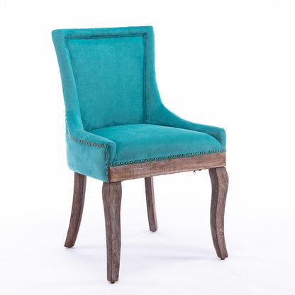 Ultra Side Dining Chair,Thickened Fabric Chairs With Neutrally Toned Solid Wood Legs, Bronze Nail Head (Set of 2) - Blue
