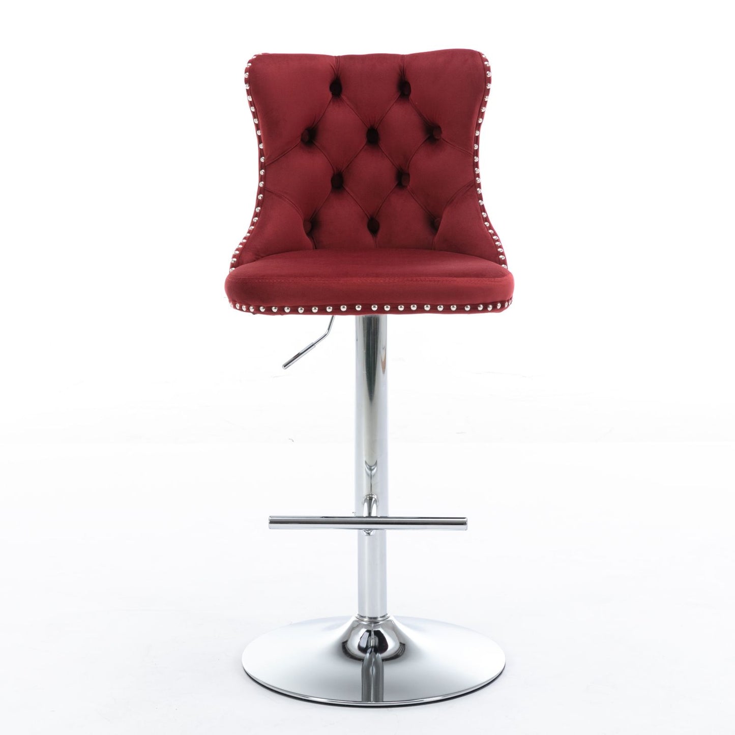 Swivel Velvet Barstools Adjusatble Seat Height From 25-33", Chrome Base Bar Stools With Backs Comfortable Tufted For Home Pub And Kitchen Island, 1712Wr (Set of 2) - Wine Red / Burgundy