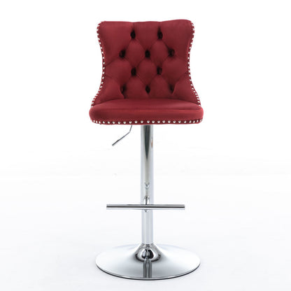 Swivel Velvet Barstools Adjusatble Seat Height From 25-33", Chrome Base Bar Stools With Backs Comfortable Tufted For Home Pub And Kitchen Island, 1712Wr (Set of 2) - Wine Red / Burgundy