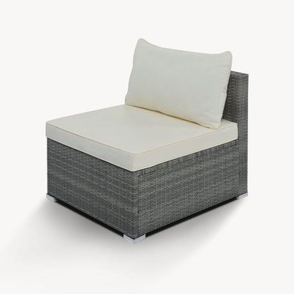 8 Pieces Outdoor Patio Furniture Sets, Garden Conversation Wicker Sofa Set, Single Sofa Combinable - Beiges / Gray