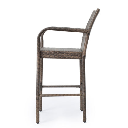 Outdoor Wicker Barstool With Faux Rattan And Iron Frame - Mix Mocha