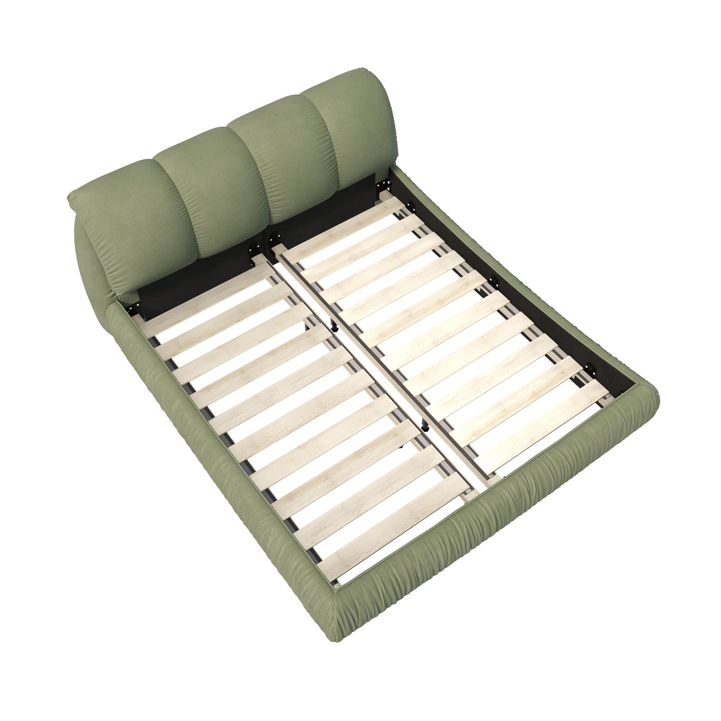 Queen Size Luxury Upholstered Platform Bed With Oversized Padded Backrest And Solid Wood Frame, Suitable For Multiple Heights Of Mattresses - Green