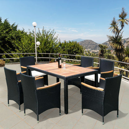 7 Piece Outdoor Patio Wicker Dining Set Patio Wicker Furniture Dining Set - Black / Cream