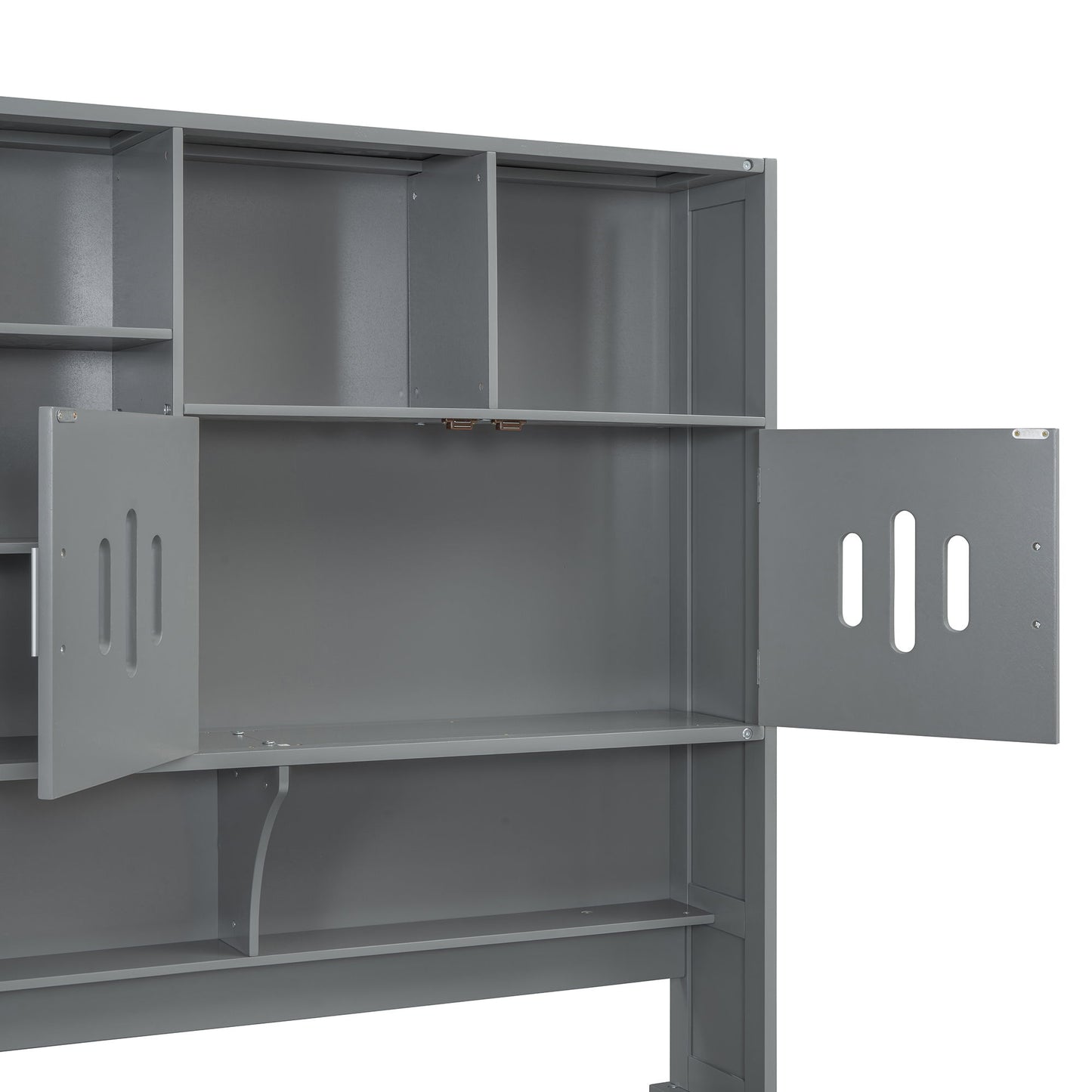 Twin Size Wooden Daybed With Hydraulic Bed And All In One Cabinet And Shelf - Gray