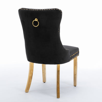 Nikki - Modern, High-End Tufted Solid Wood Contemporary Velvet Upholstered Dining Chair With Golden Stainless Steel Plating Legs, Nailhead Trim (Set of 2) - Black
