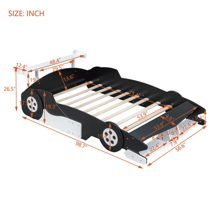 Full Size Race Car Shaped Platform Bed With Wheels - Black