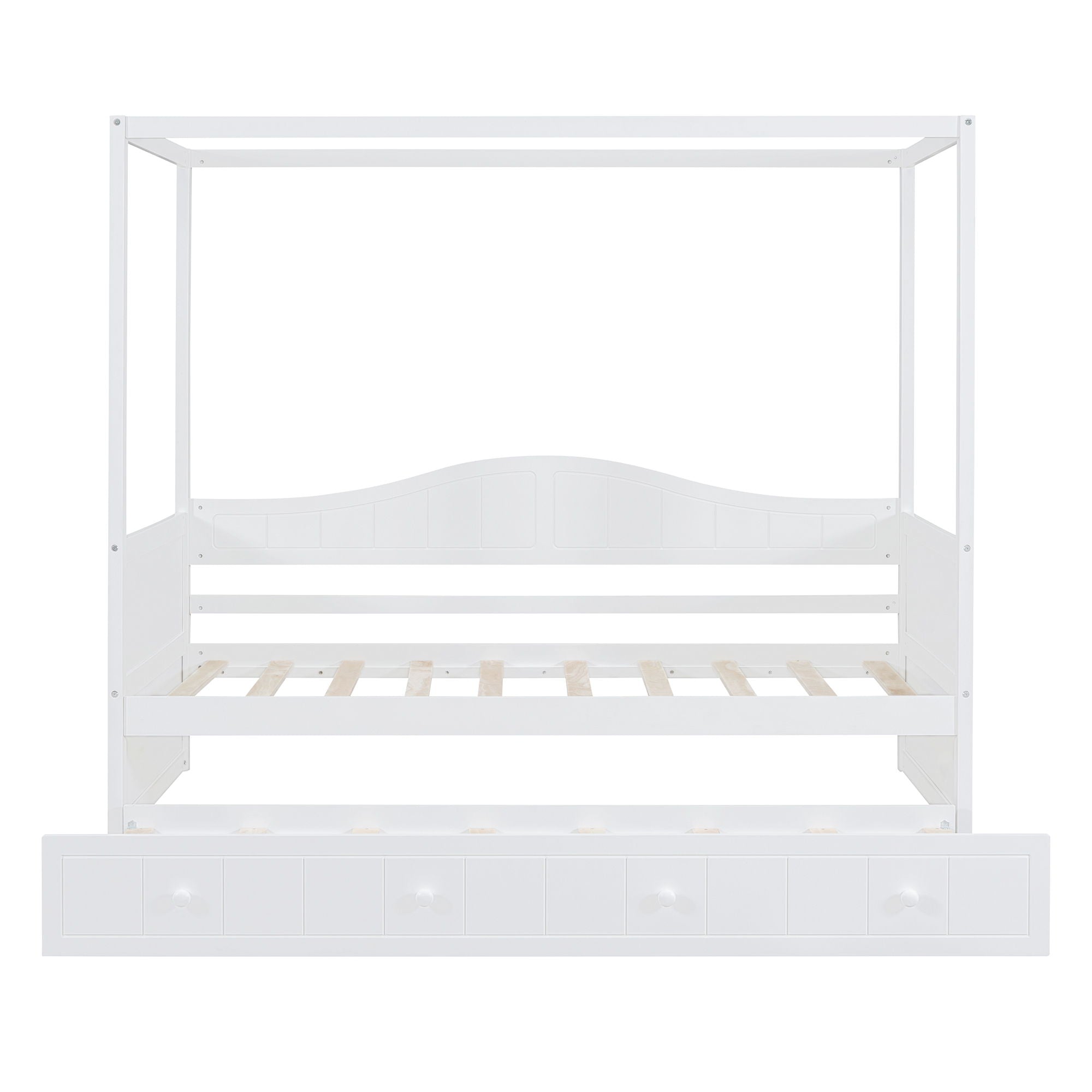 Twin Size Canopy Day Bed With Twin Size Trundle - White