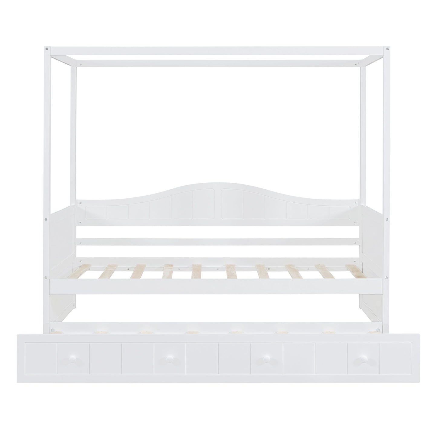Twin Size Canopy Day Bed With Twin Size Trundle - White