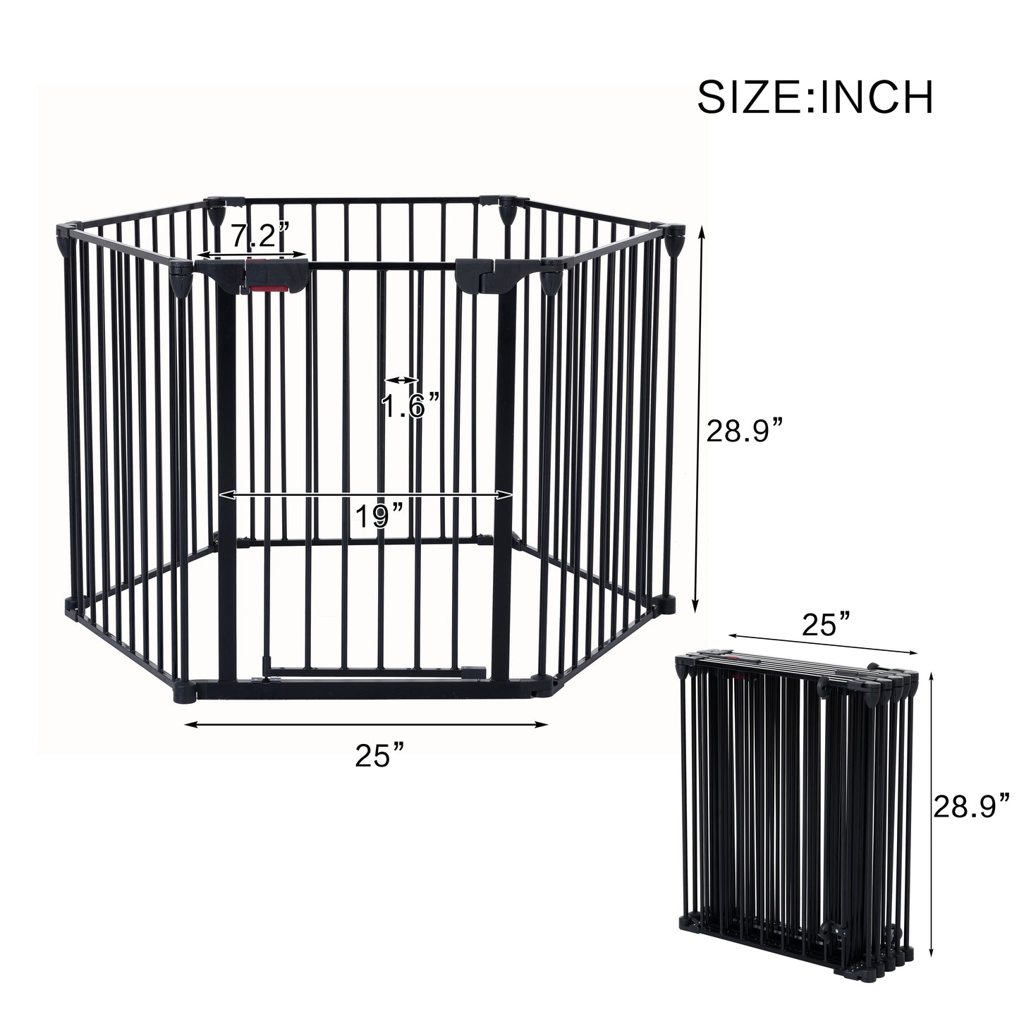 Adjustable Safety Gate 6 Panels Play Yard Metal Doorways Fireplace Fence Christmas Tree Fence Gate For House Stairs Gate Prohibited Area Fence - Black