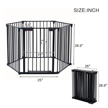 Adjustable Safety Gate 6 Panels Play Yard Metal Doorways Fireplace Fence Christmas Tree Fence Gate For House Stairs Gate Prohibited Area Fence - Black
