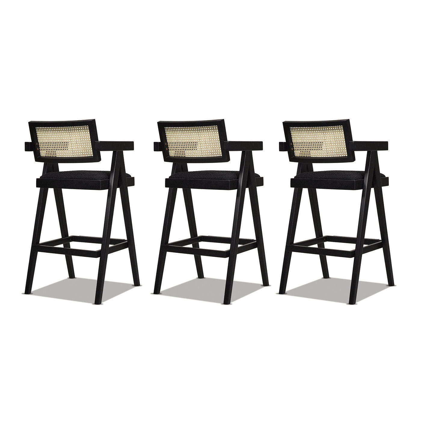 Milan - Modern Webbing Back Bar Stool With Arms (Set of 3) - Ebony Black