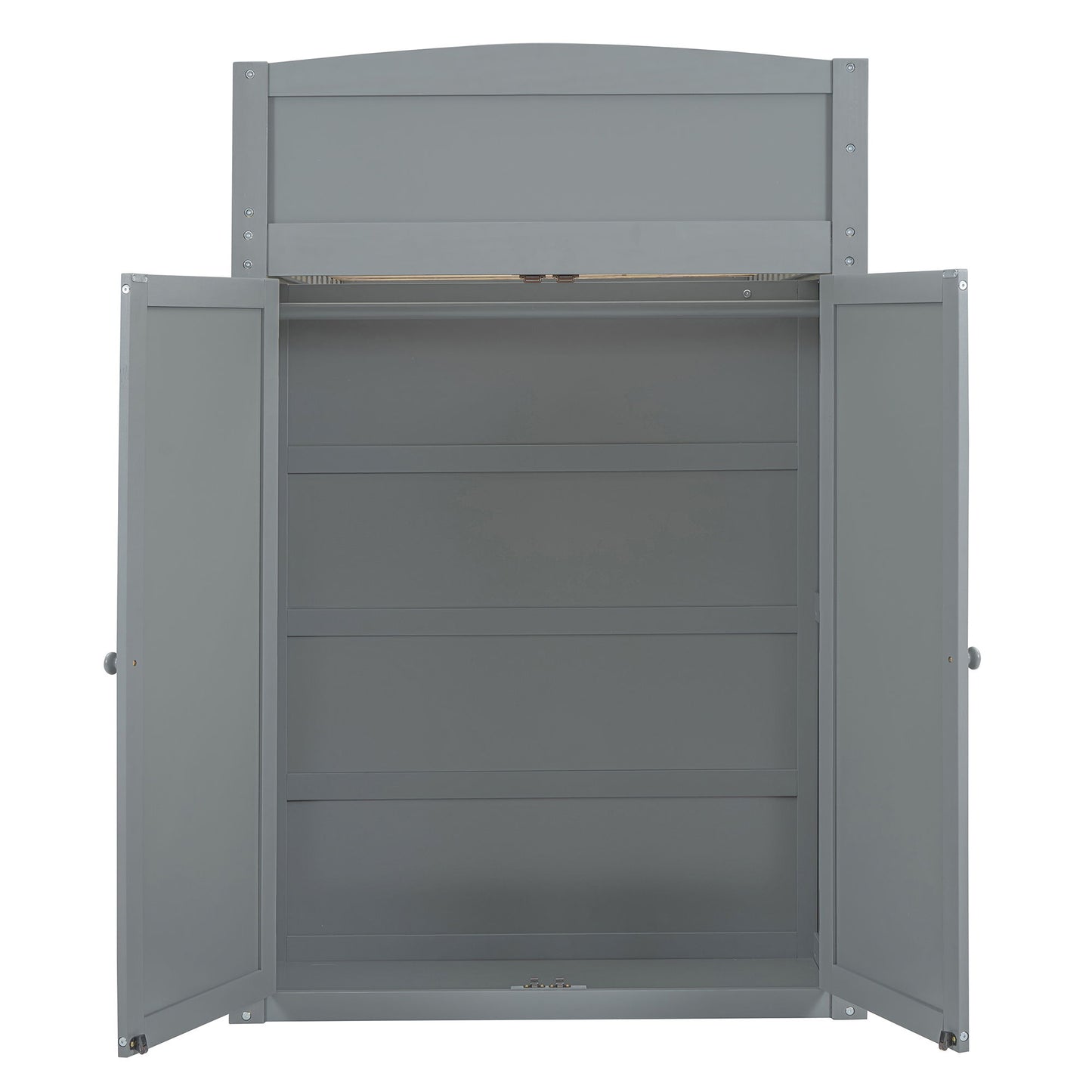 Twin Size Loft Bed With Desk, Wardrobes, 4 Drawers And 4 Shelves Construction - Gray