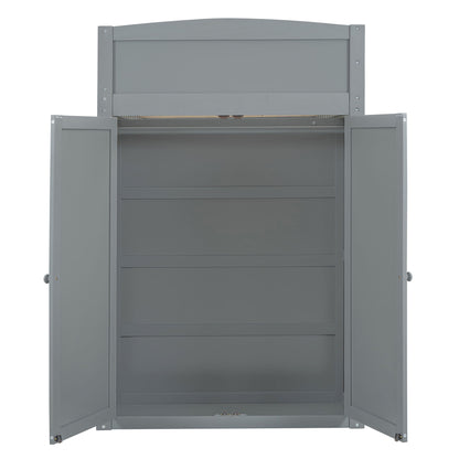 Twin Size Loft Bed With Desk, Wardrobes, 4 Drawers And 4 Shelves Construction - Gray