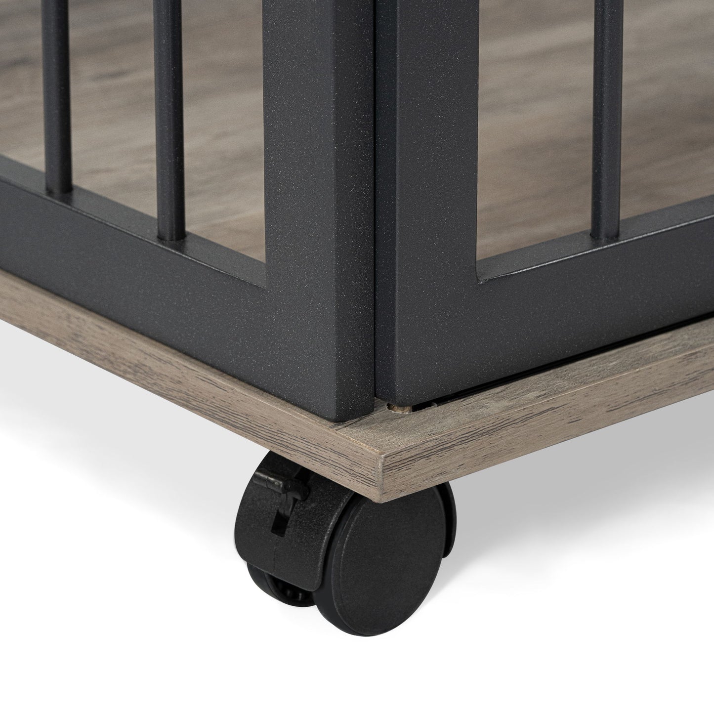 44'' Heavy Duty Large Dog Crate Furniture For Large Medium Dog With Lockable Wheels, Wooden Dog Crate Dog Kennel, End Table Crate With Double Layer Storage - Gray