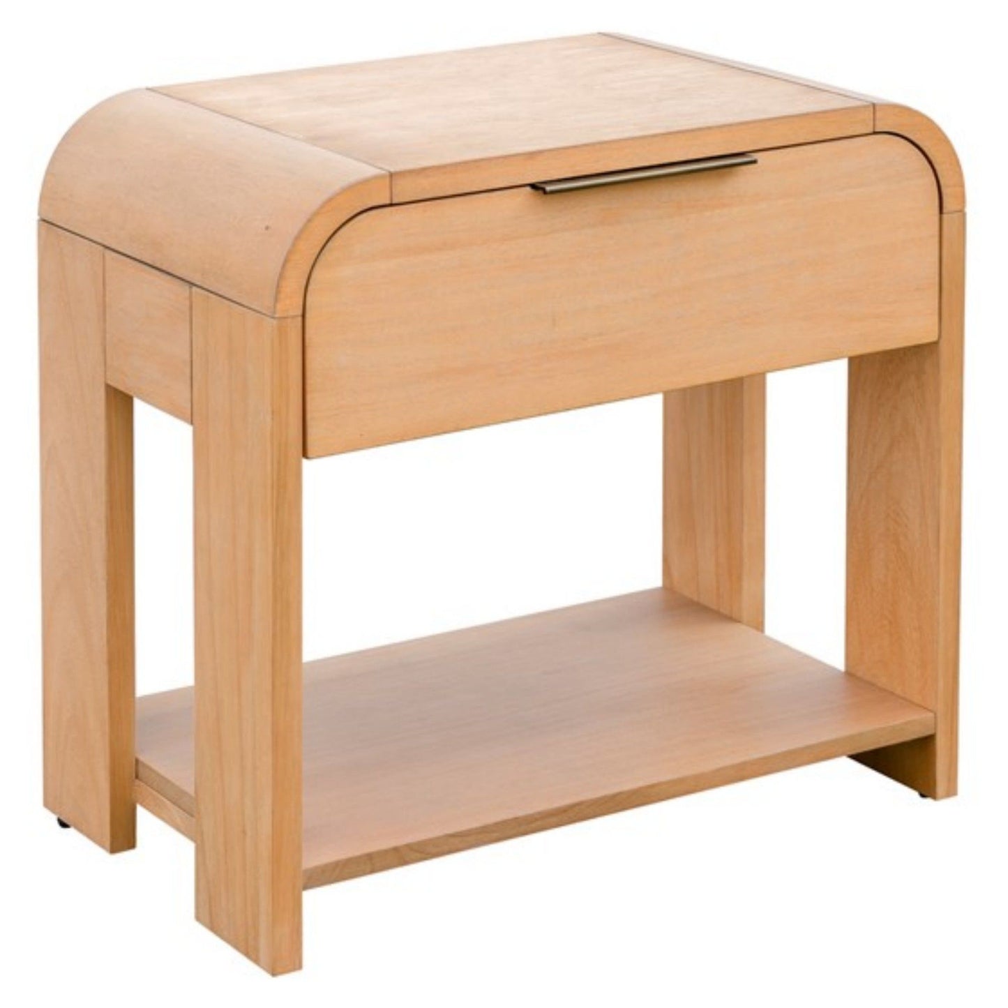 Modern 1 Drawer Waterfall Nightstand With Mid Century Design - Natural