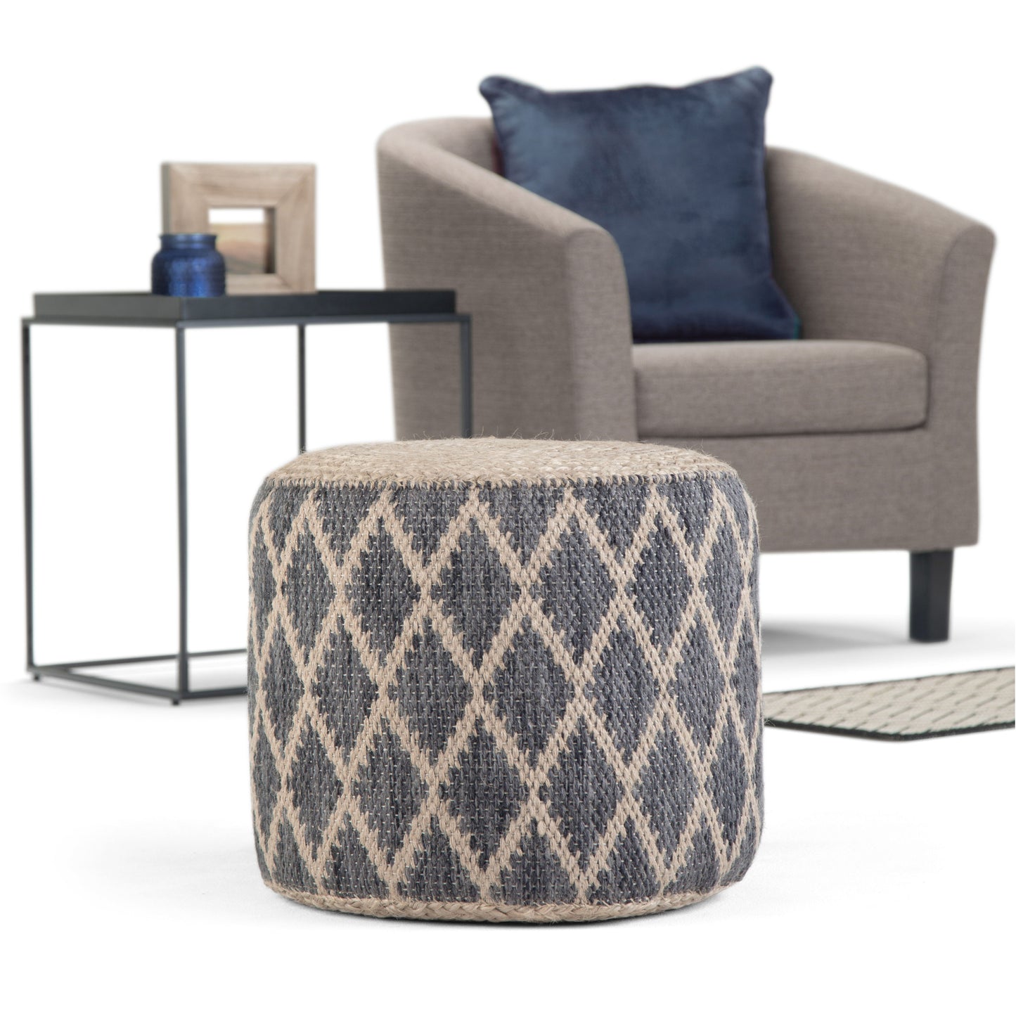 Edgeley - Round Pouf - Gray / Natural