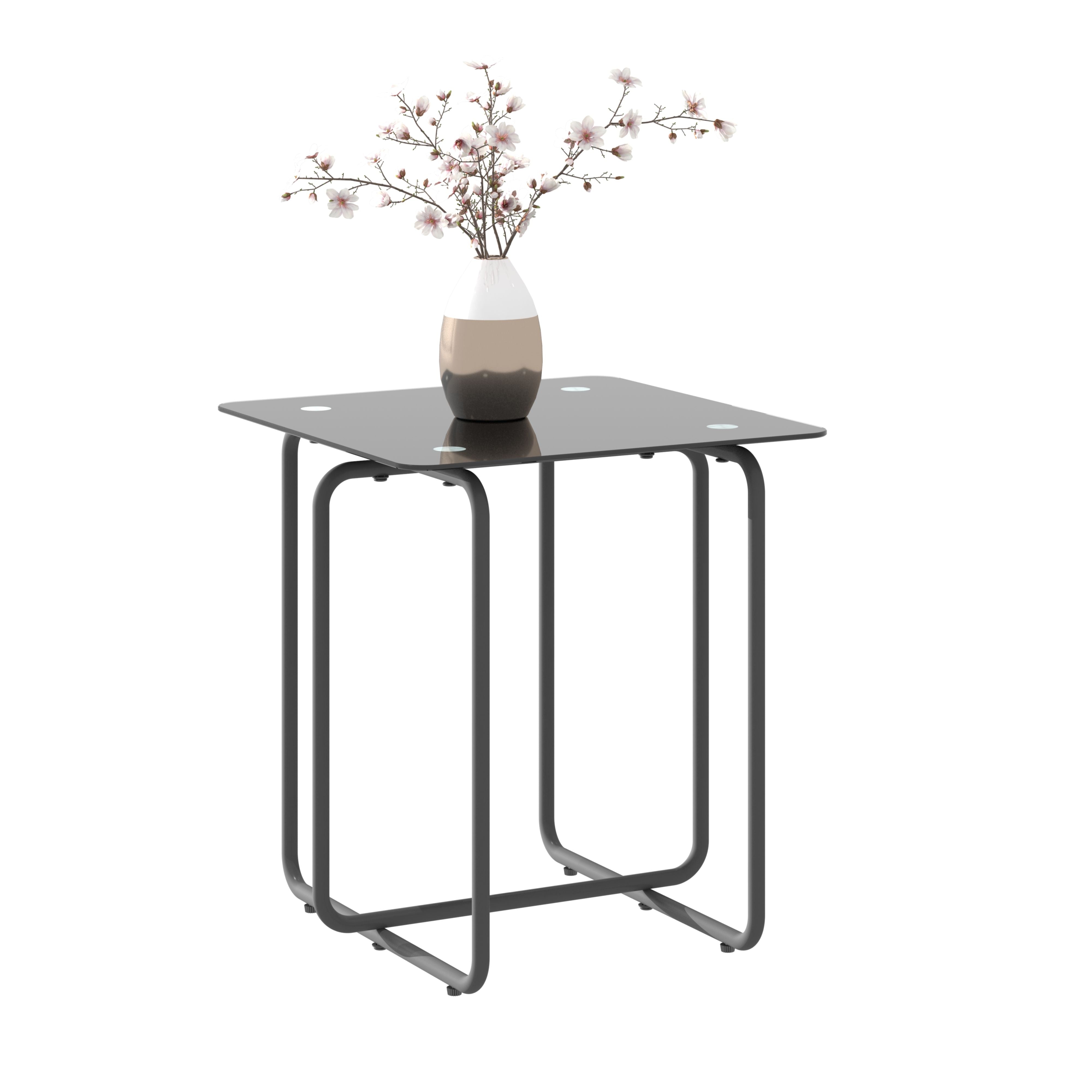Modern Tempered Glass Coffee Table End Table Side Table For Living Room, Bedroom - Black