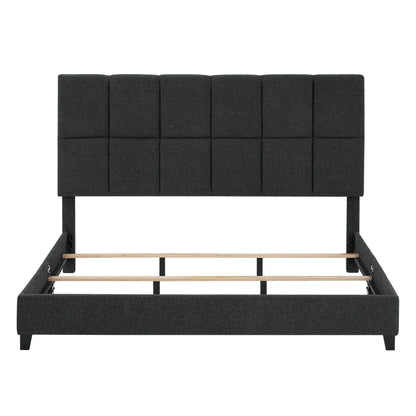 King Size Squares Upholstered Platform Bed - Gray