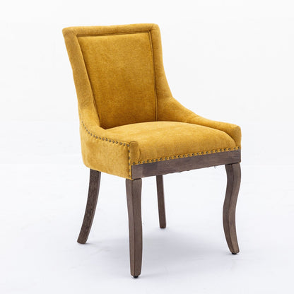 Ultra Side Dining Chair, Thickened Fabric Chairs With Neutrally Toned Solid Wood Legs, Bronze Nail Head (Set of 2) - Golden Yellow
