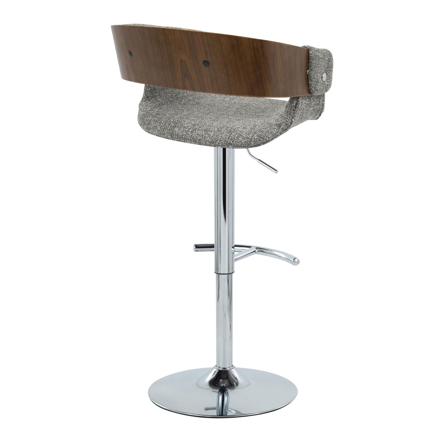 Elisa - Mid-Century Modern Adjustable Barstool With Swivel With Rounded T Footrest (Set of 2) - Chrome / Walnut / Gray