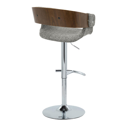 Elisa - Mid-Century Modern Adjustable Barstool With Swivel With Rounded T Footrest (Set of 2) - Chrome / Walnut / Gray
